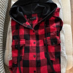 Risen Women's Black and Red Plaid Utility Jacket